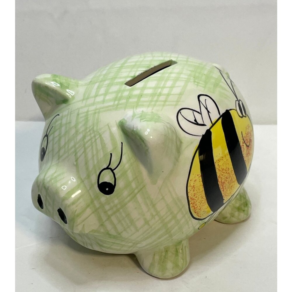bumble bee pig Piggy Bank ceramic 6" souvenir green